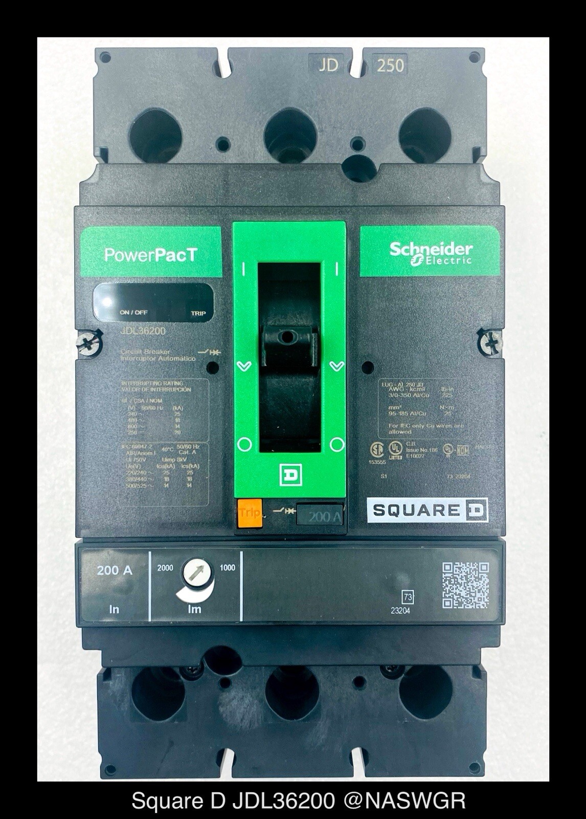 Square D JDL36200 Molded Case Circuit Breaker – 200 Amp – Unused/1Yr Warranty