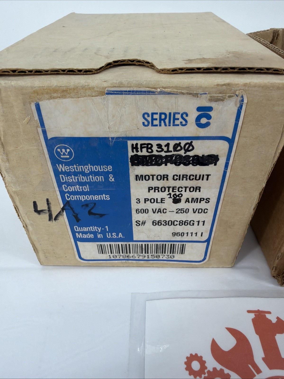 Westinghouse HFB3100 Circuit Breaker, 600V, 100A, 3 Pole, 3 Phase, Made In USA