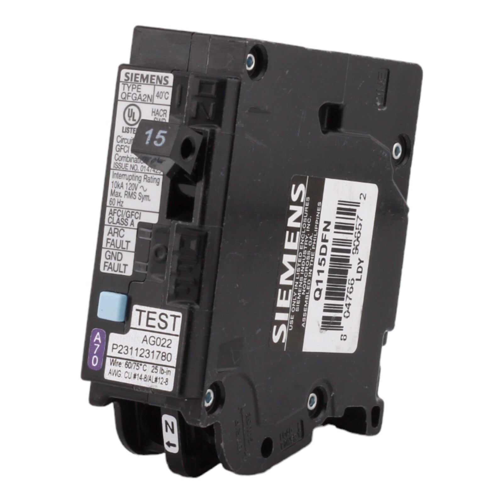 NEW Siemens Q115DFN 15A GFCI/AFCI 1 Pole 120V Circuit Breaker Dual Function