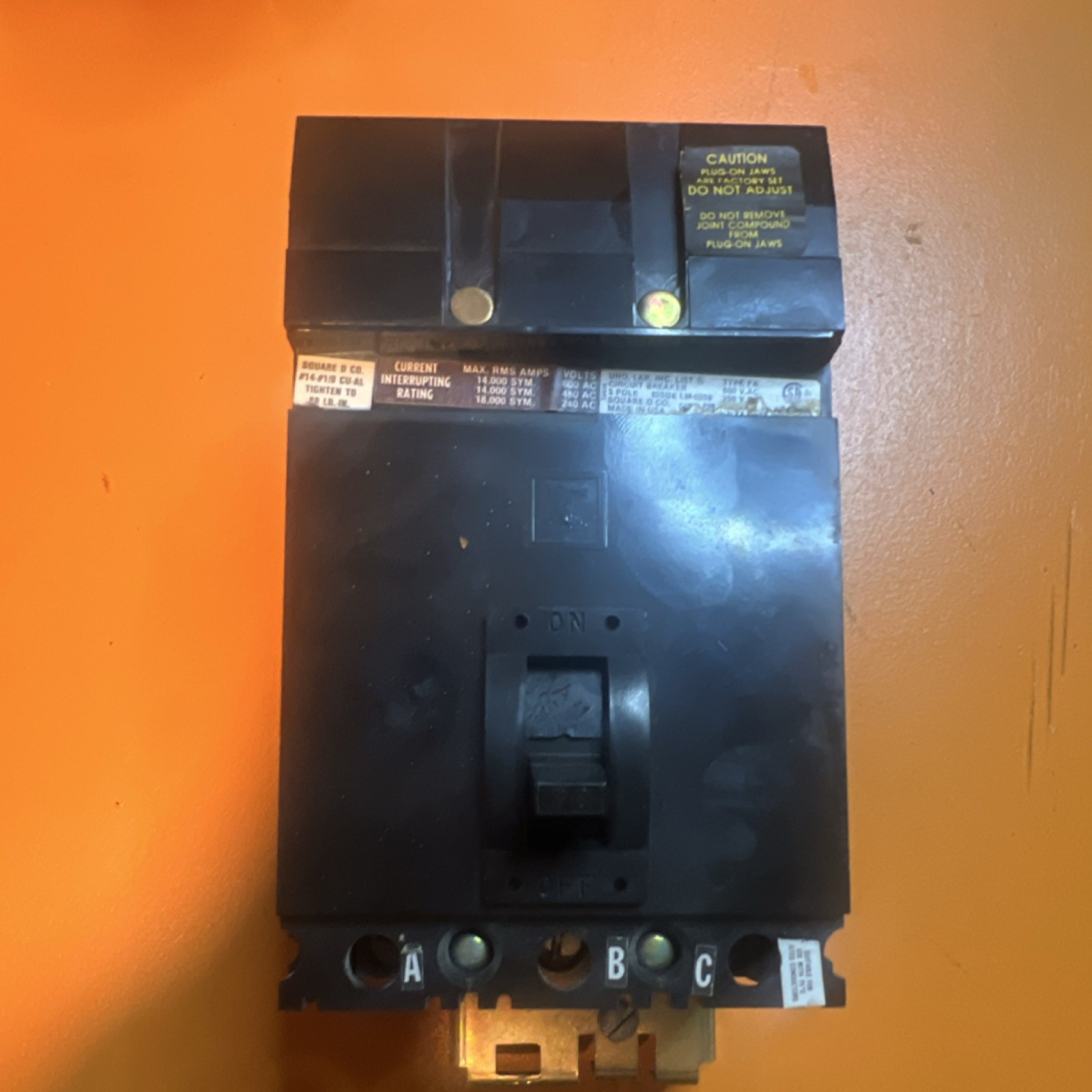 (2) available Square D FA36070 70AMP 600V 3-Pole Bolt-On Circuit Breaker