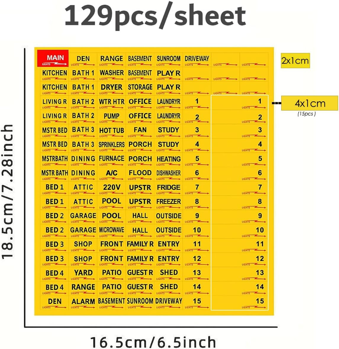 Circuit Breaker Labels 129 Pack Electrical Panel and Fuse Box Stickers Yellow