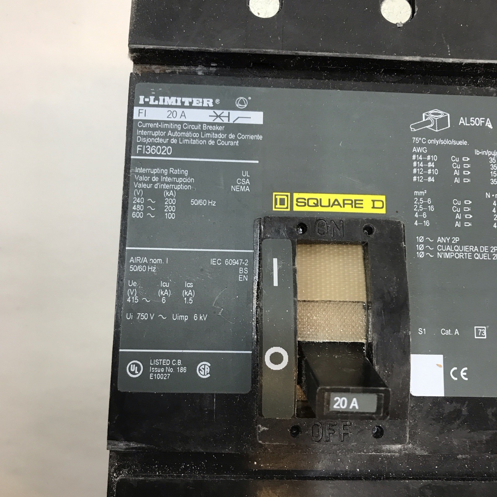 Square D FI36020 Circuit Breaker, I-Line, I Limiter, 200 kAIR, NEW!