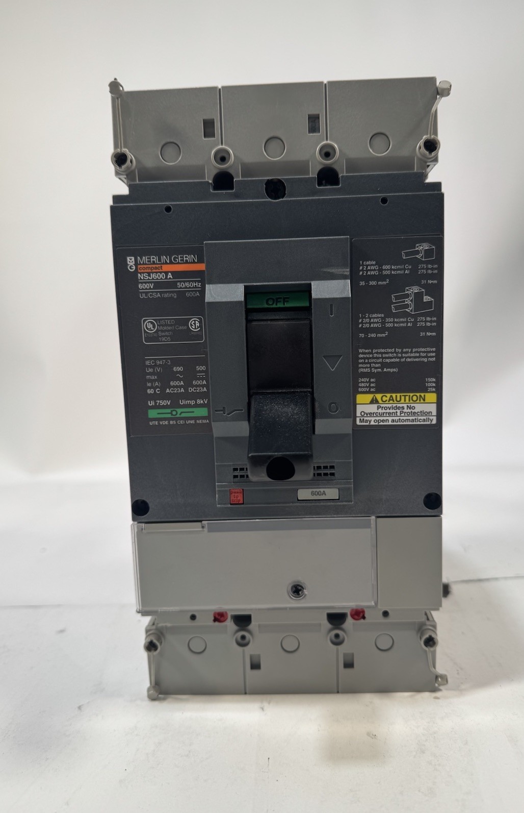 MERLIN GERIN NSJ NSJ600 A NSJ600A 3 POLE 600 AMP 600v MOLDED CASE SWITCH