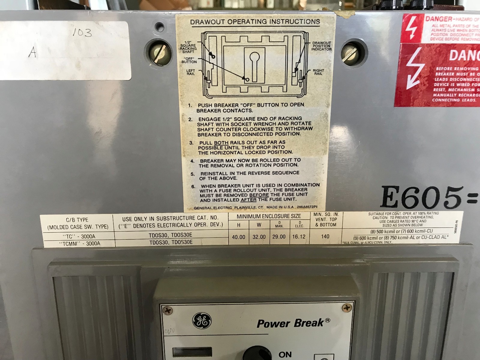 GE POWER BREAK 3000 AMP 600V 3 POLE TC3030TTE1R C330LI TR30B3000 USED E-OK