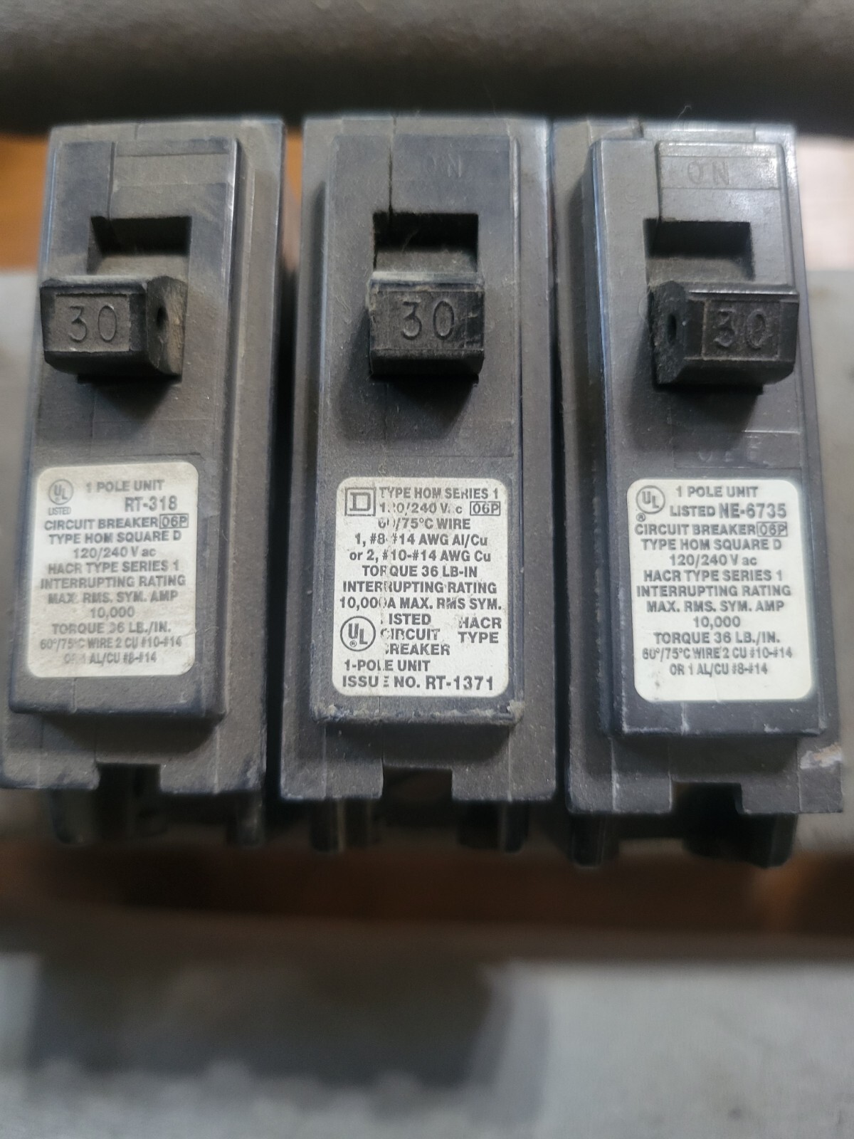 Lot Of 3 Homeline 30 Amp Single-Pole Circuit Breaker(HOM130CP), 120/240-Volt