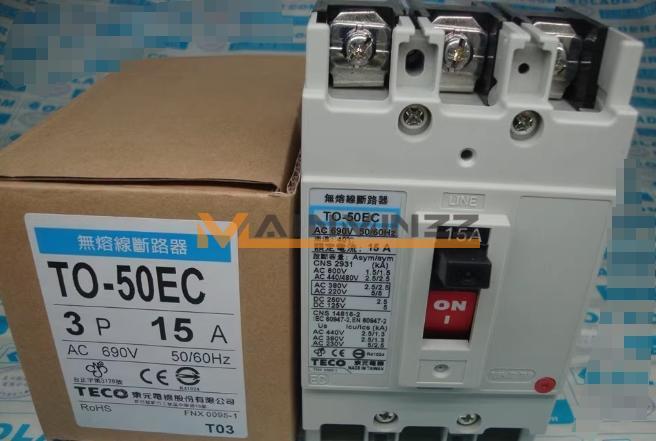 One New TECO TO-50EC 3P 15A Fusion-free circuit breaker