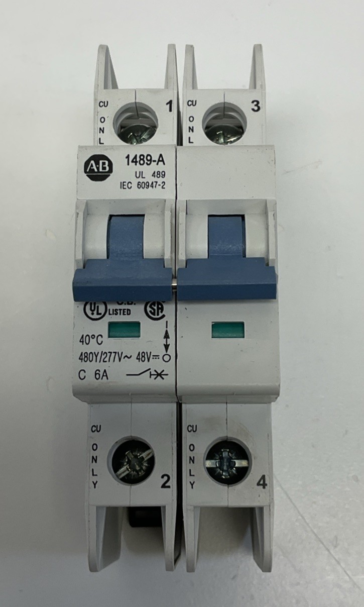 Allen Bradley 1489-A2C060 2-Pole, 6A DIN Mount Circuit Breaker 277VAC, 48VDC