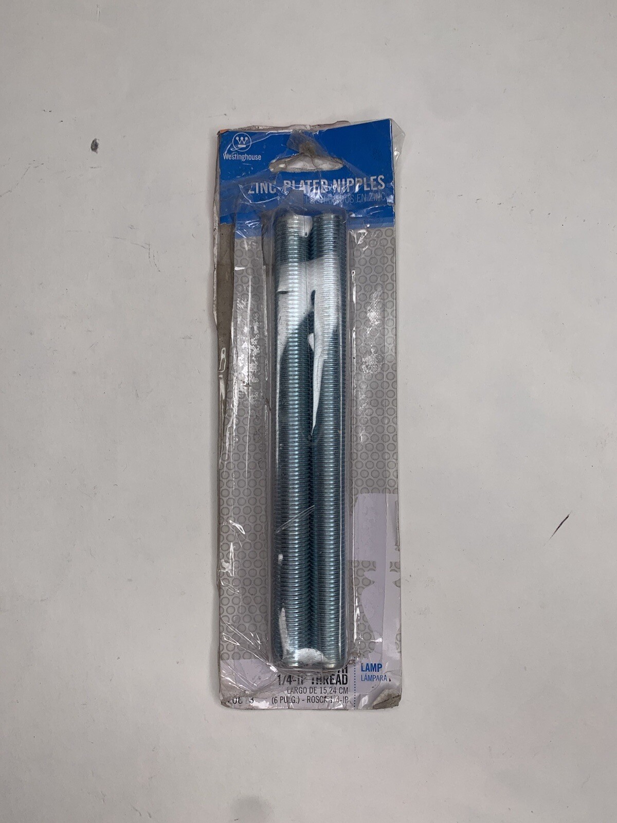 WESTINGHOUSE-7061300 – 2 Steel Nipples Zinc-Plated 6 inches long, Threaded 1/4-I