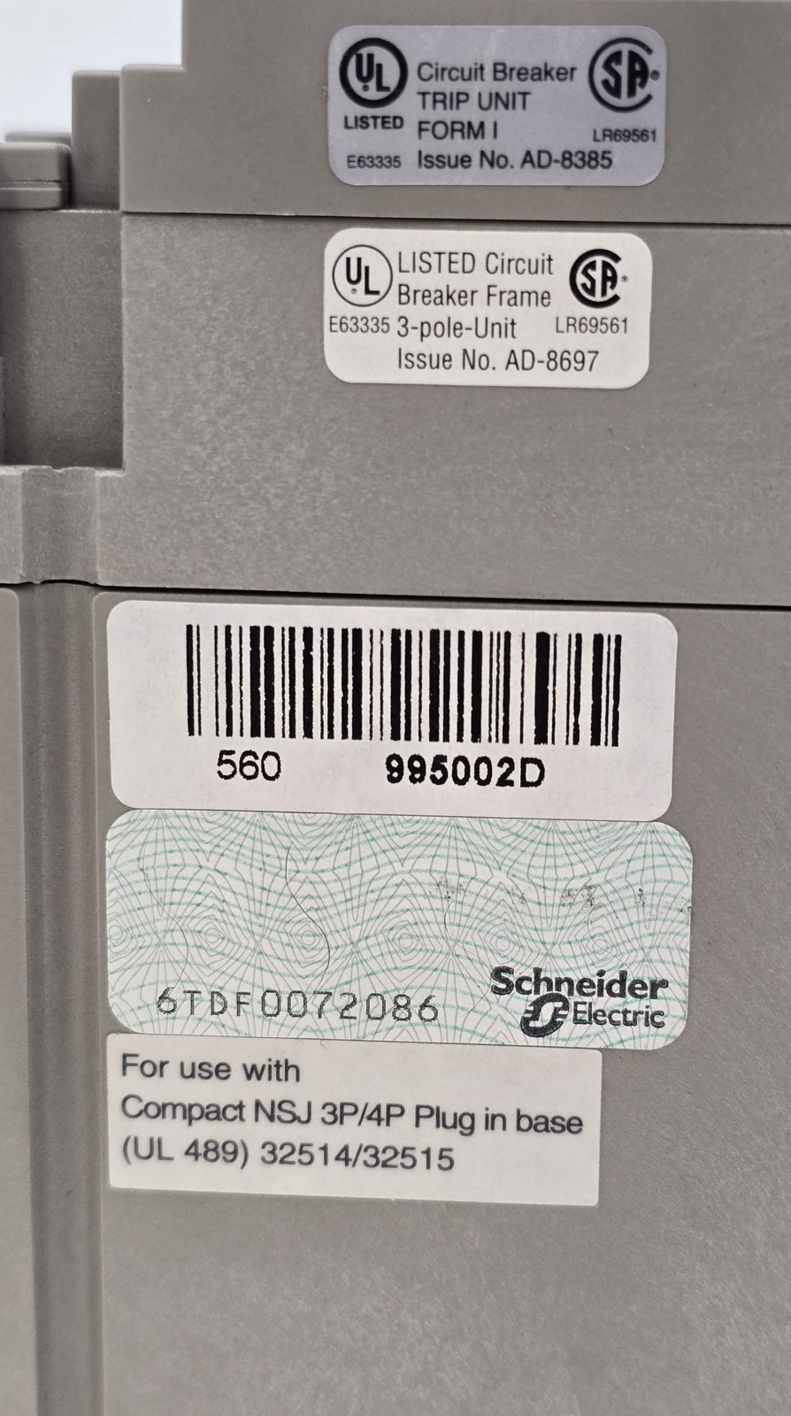 Merlin Gerin NSJ600H Molded Case Circuit Breaker 600A 600V 25kA 3P 50/60Hz