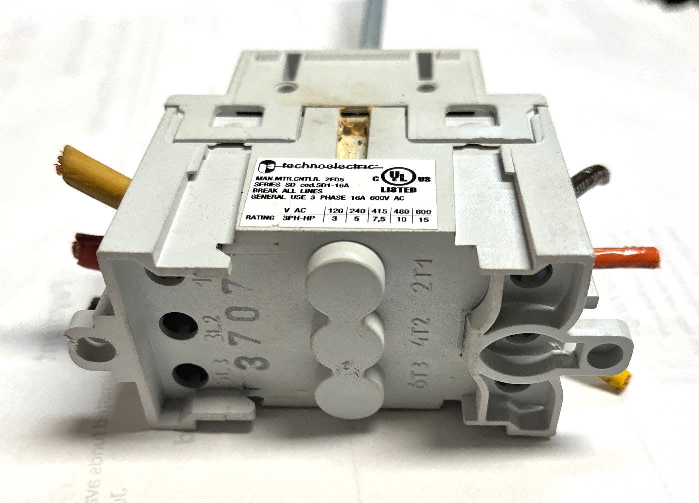 Technoelectric SD1-016-BR Gen Motor Disconnect Switch 16A 600V – 3 Ph UsedCutOut