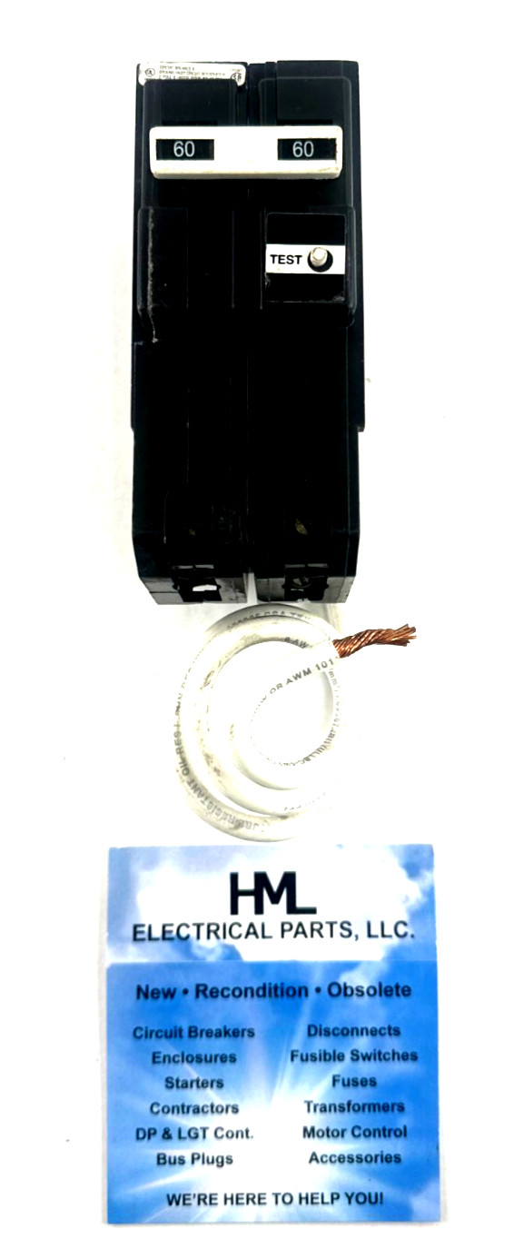 GE, GENERAL ELECTRIC, THQL2160GFT, 60A, 2P, GFI CIRCUIT BREAKER *RECONDITIONED