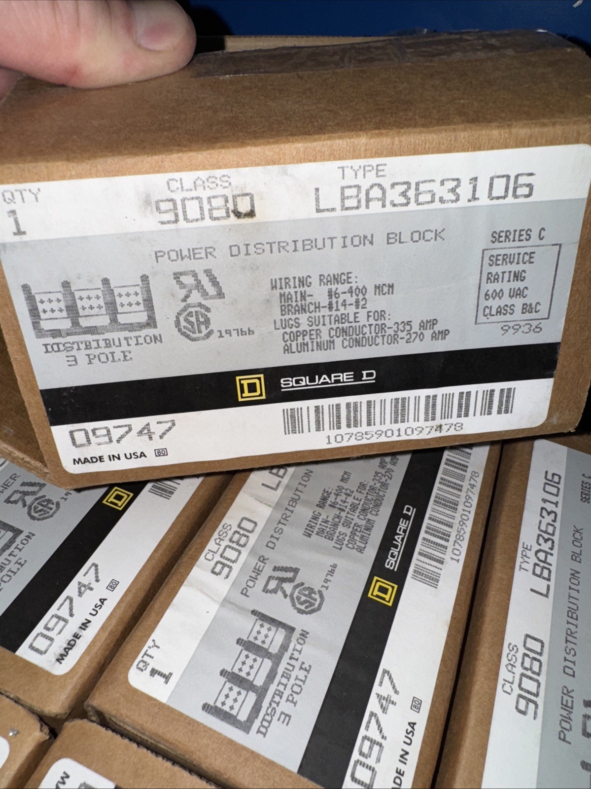 Square D 9080 LBA363106 Power Distribution Block Series C 3POLE, New, LO1
