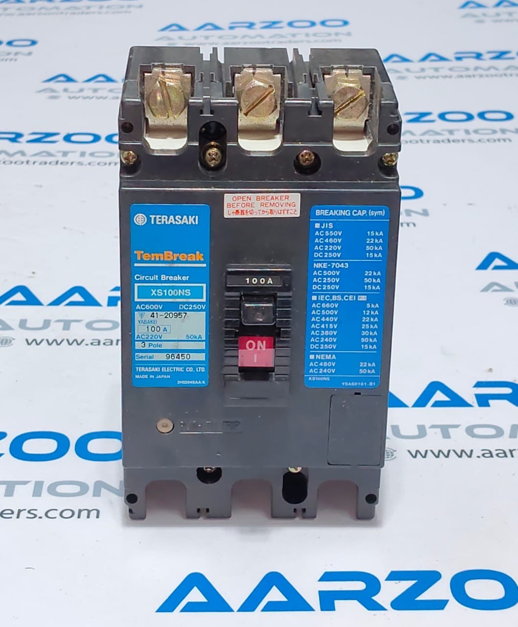 NEW TERASAKI XS100NS 3 POLE 100 AMP TemBreak CIRCUIT BREAKER AC600V DC250V