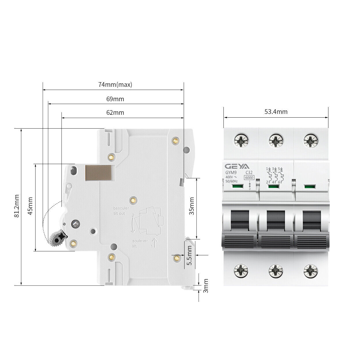 GEYA AC MCB Mini Circuit Breaker 1-4P 6/10/16/25/32/40/50/63/80/100/125A Switch