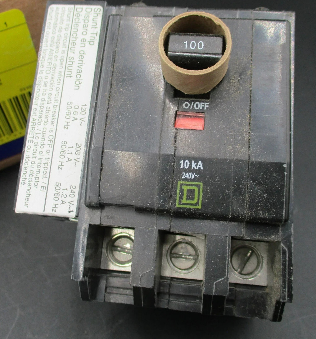 USED SQUARE D QOB3100-1021 3-P 100A 120/240V SHUNT TRIP CIRCUIT BREAKER
