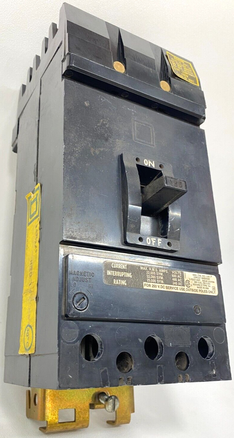 SQUARE D KA36125 125A 3P 600V 22kA Adjust. Trip I-Line Circuit Breaker w/ Lugs
