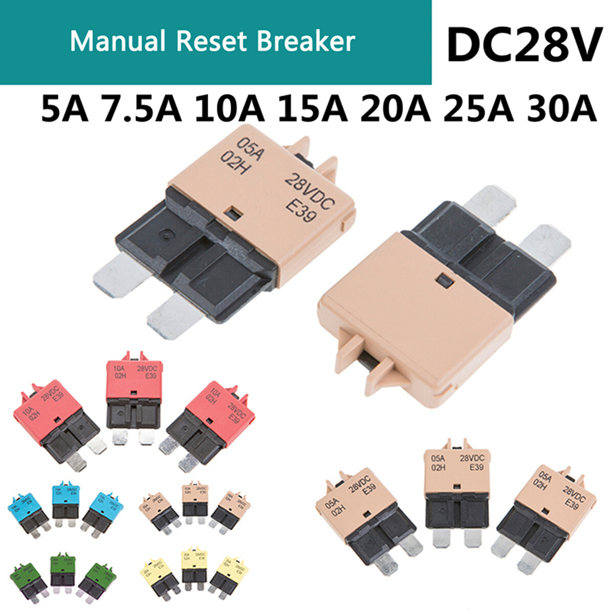 2X Fuse Circuit Breaker Manual Reset Blade Car Automotive Resetable 10/15/20/25A