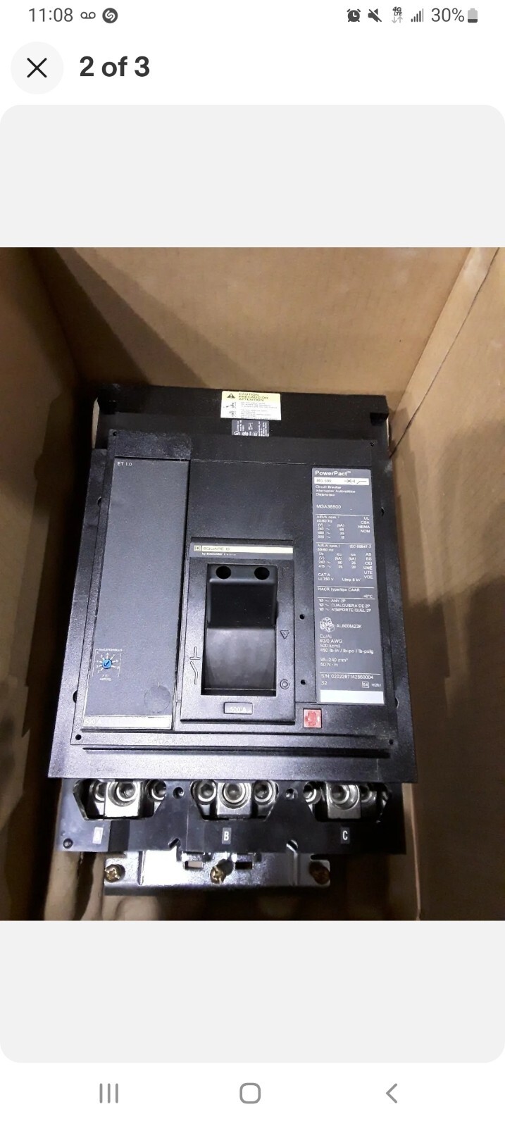 NEW SQUARE D 500 AMP MGA36500 3PHASE 480V @35K FOR I-LINE I LINE PANELBOARD