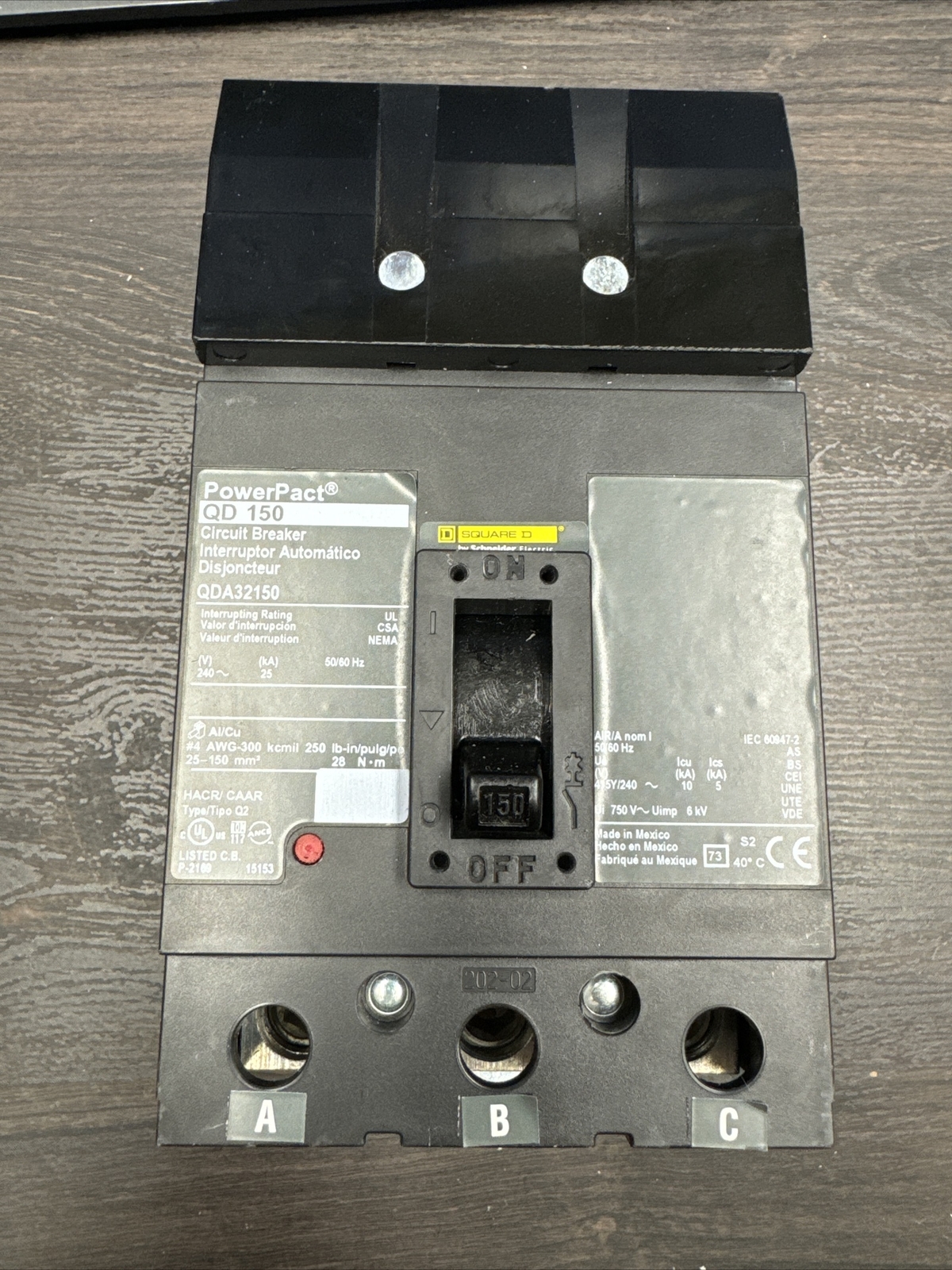 QDA32150 Square D 150 Amp 240V 3 Pole 25kA@240V PowerPact Circuit Breaker New