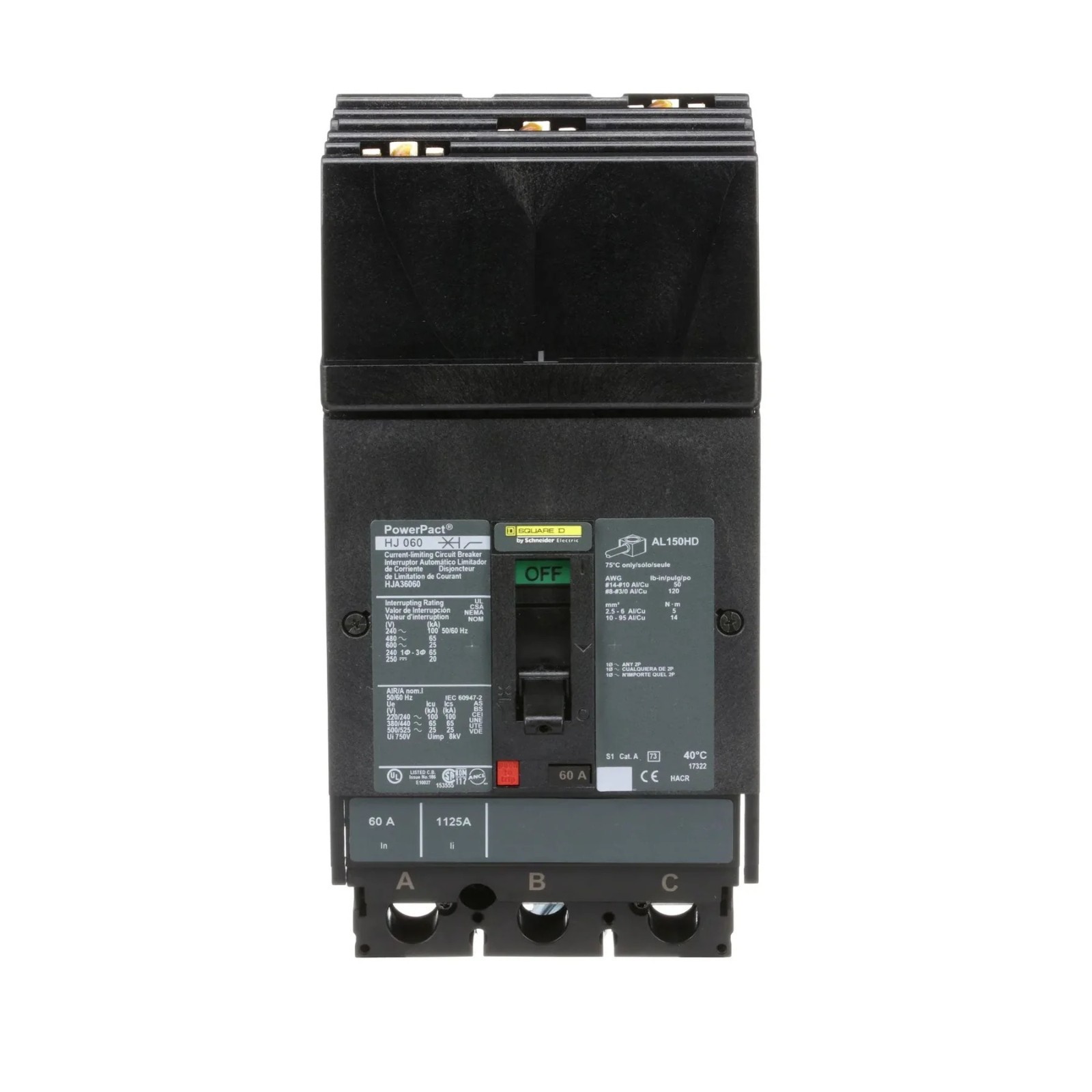 HJA36060 – Square D – Circuit Breaker I-Line Plug-In – 60 Amp – 3 Pole – 600 V