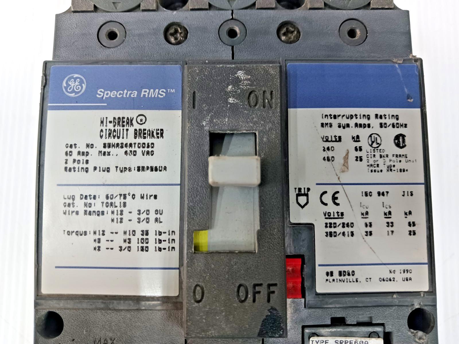 GE Spectra 60 Amp Circuit Breaker 2 Pole 480 VAC SEHA24AT0060 W/ 60 Amp Plug