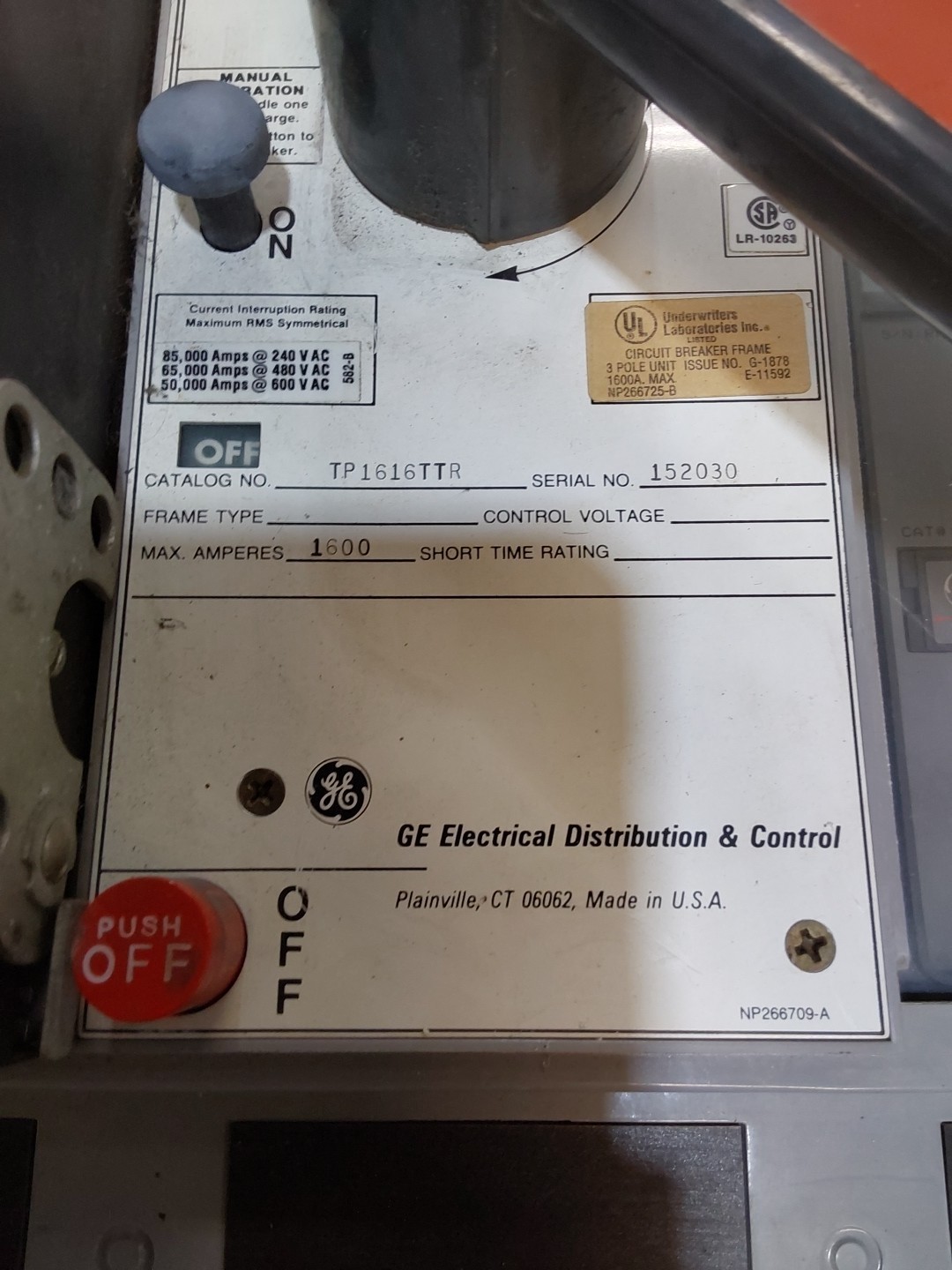 GE 1600A TP1616TTR LI Circuit Breaker 600V General Electric C216LSIG Trip