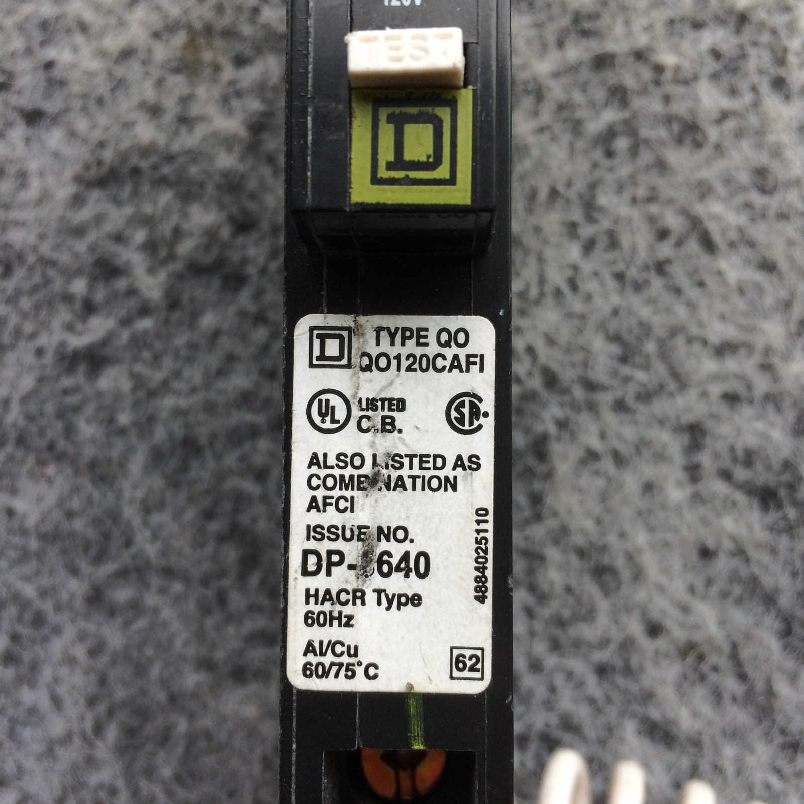 Square D QO120CAFI 20 Amp 1 Pole 120V Plug In Arc Fault CAFI Combination Breaker