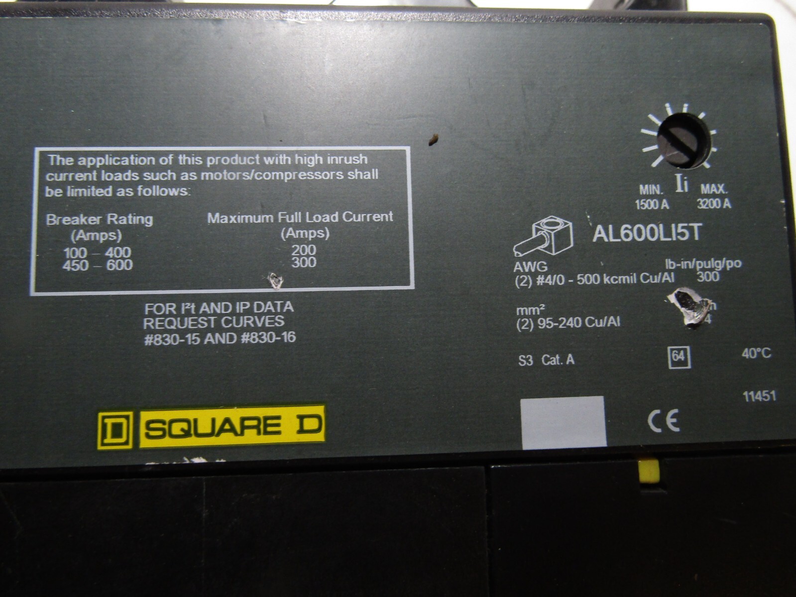 ✌ NEW SQUARE D LIL363008041 300 AMP 3Ø CIRCUIT BREAKER 240/600 VAC