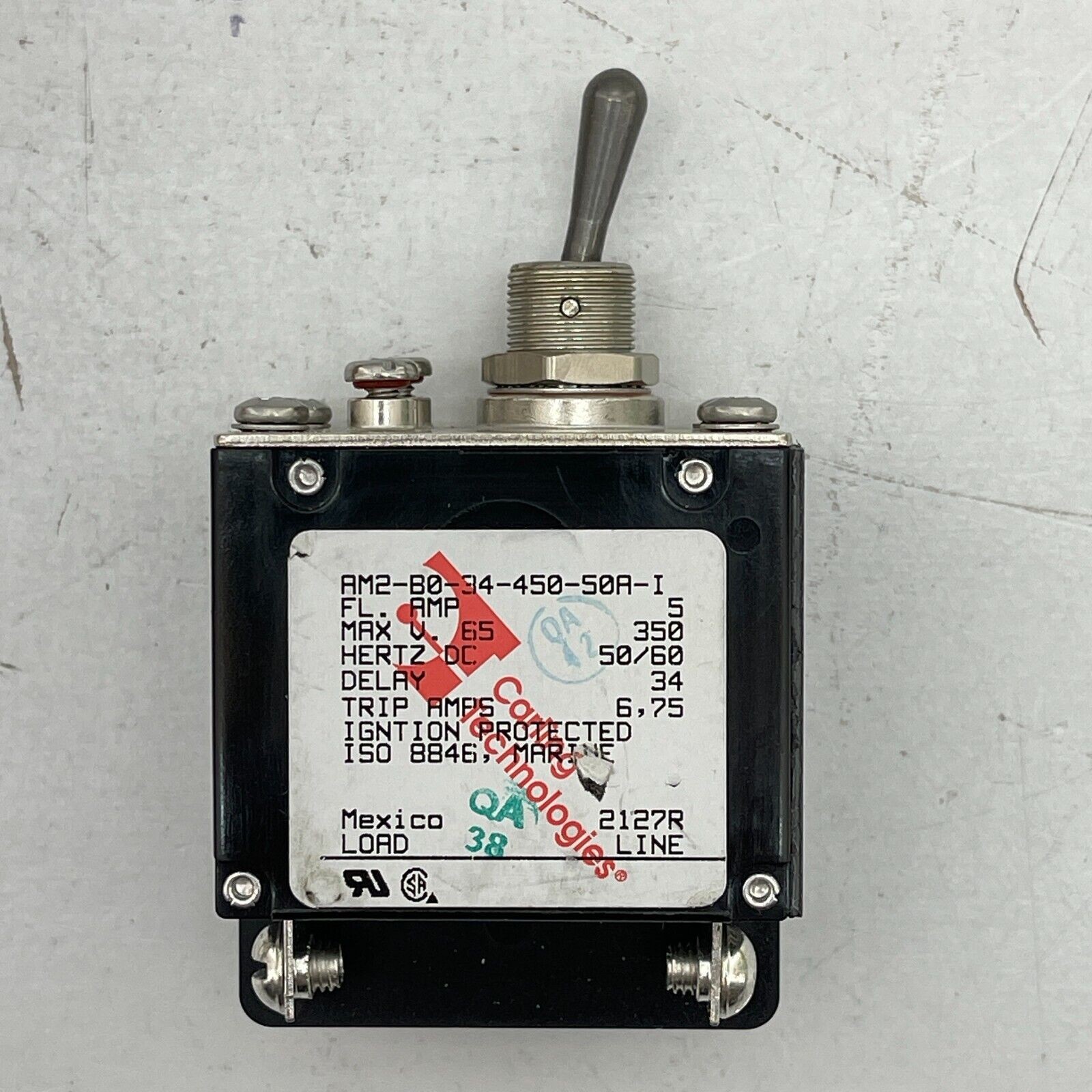 Carling Technologies Circuit Breaker 350V AC, 65V, 5A Toggle AM2-B0-34-450-50A-I