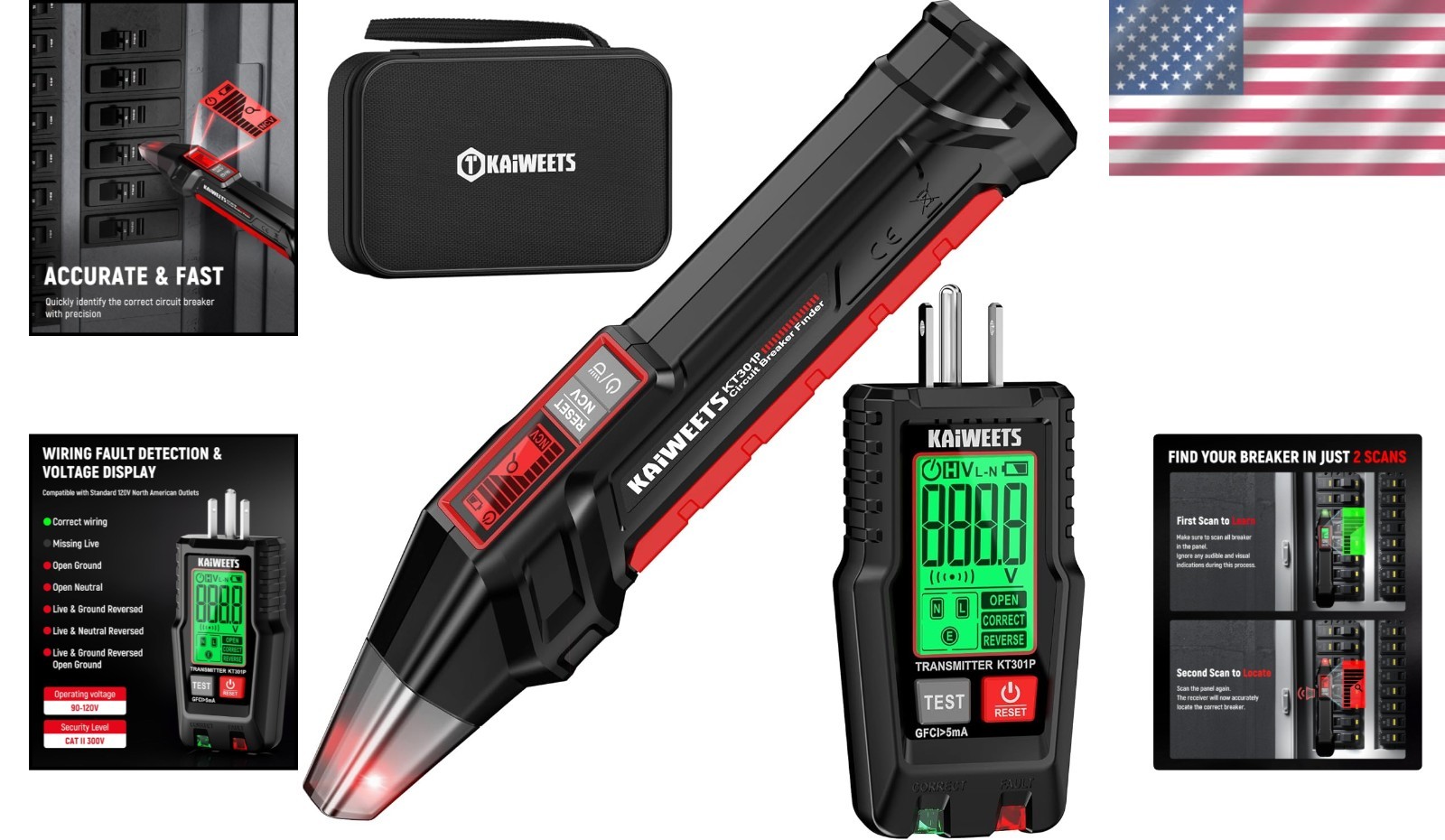 All-in-One Circuit Tracer Tool with LCD and Non-Contact Voltage Function – KT301