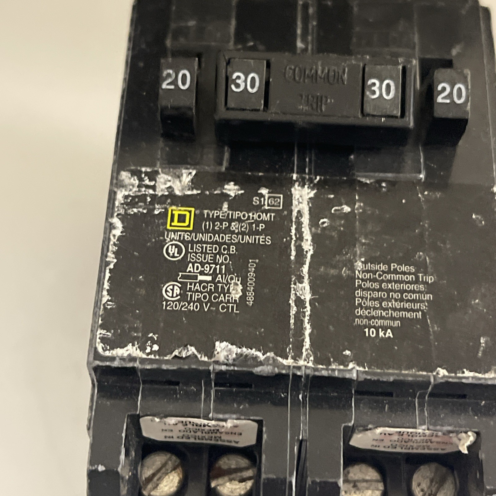HOMT2020230 Homeline Quad Two 1 Pole 20 Amp One 2P 30 Amp Plug In Tandem Breaker