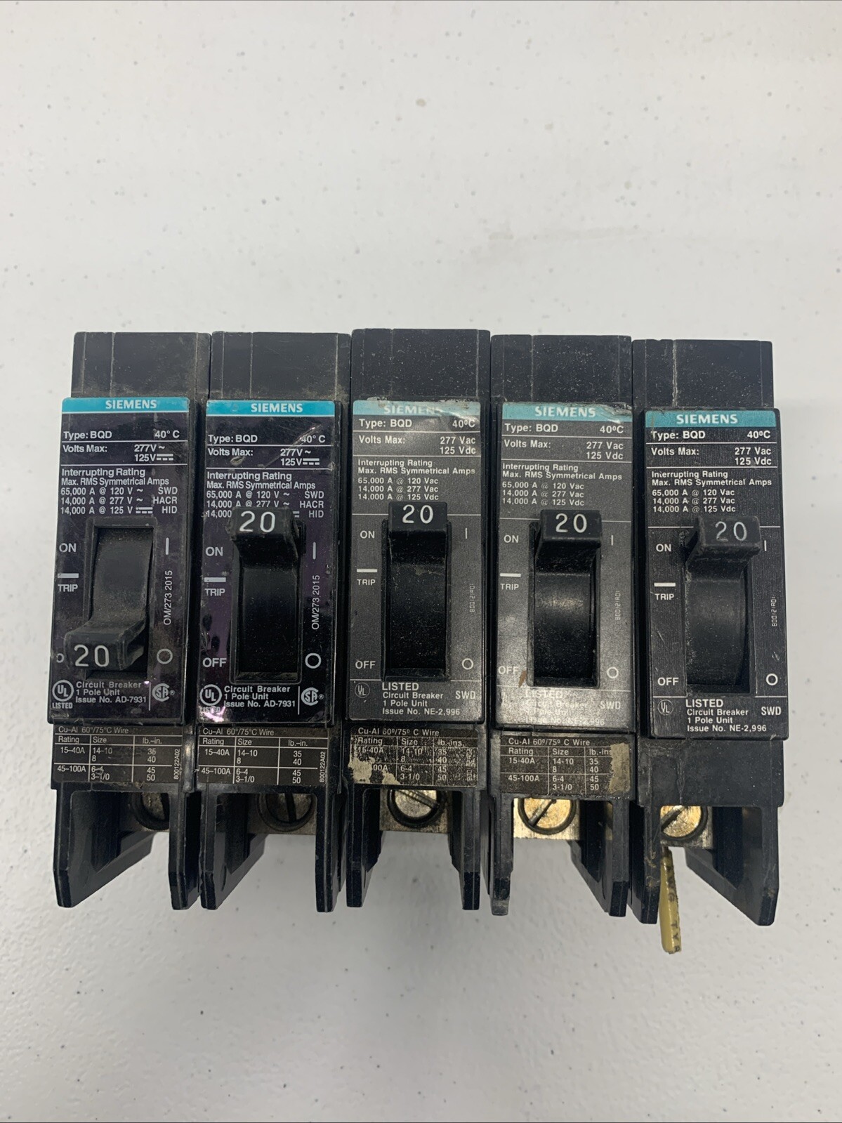 Siemens BQD120 20A single pole 480V Circuit Breaker