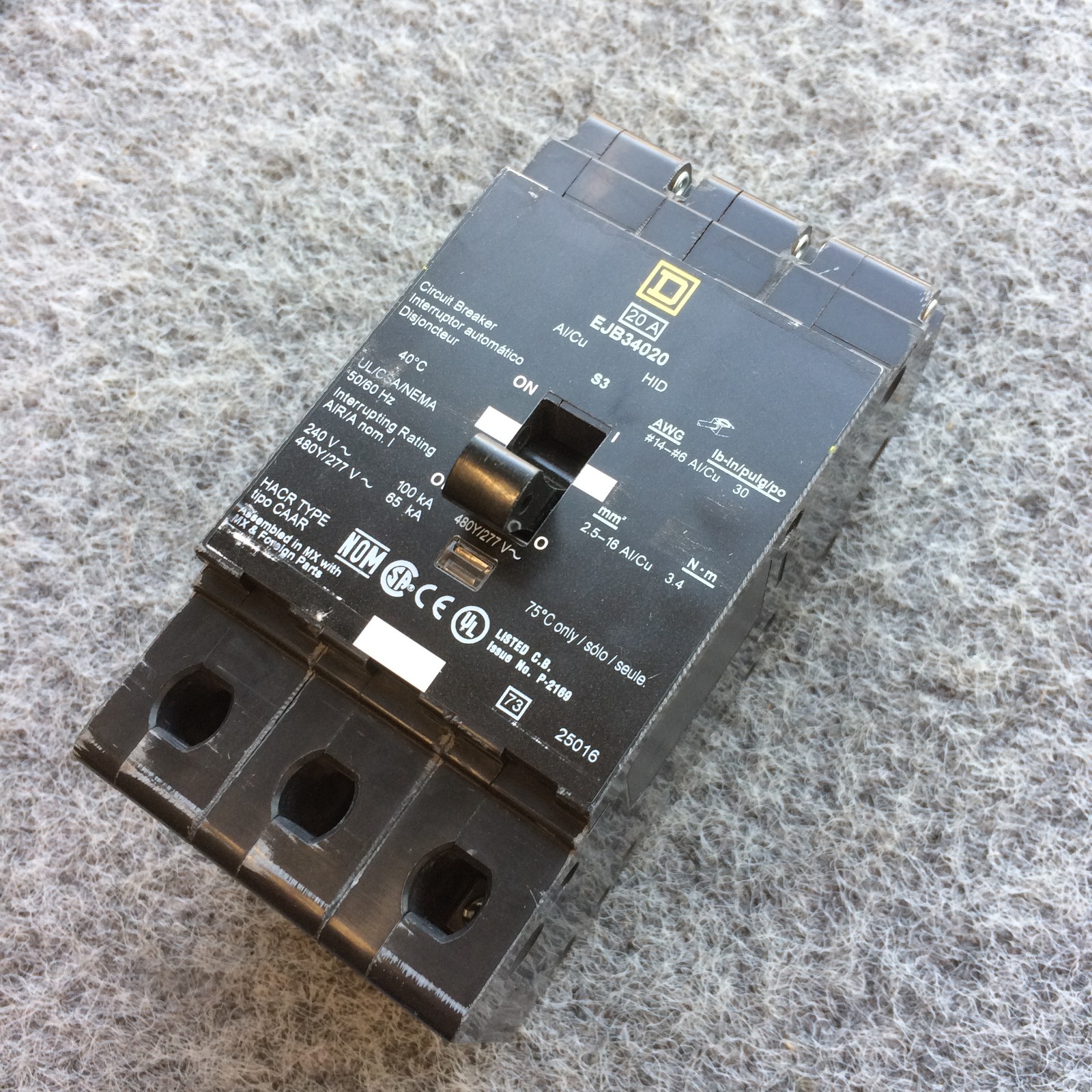 Schneider Electric Square D EJB34020 Mini Circuit Breaker 20A 3 Pole 480Y/277VAC