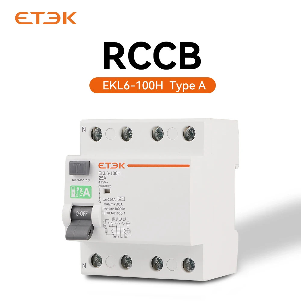 ETEK Type A RCD RCCB Electromechanic Residual Current Circuit Breaker 30ma 2 Pol
