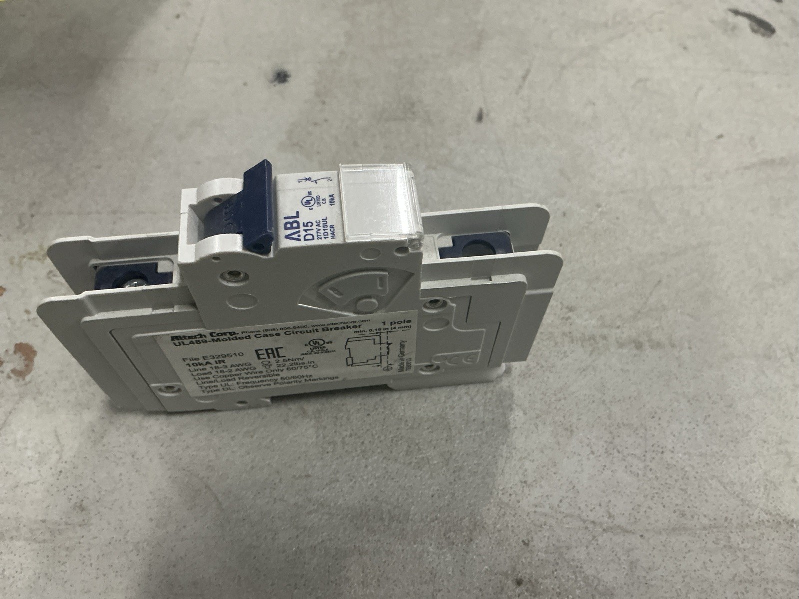 1D15UL, Altech, Circuit Breaker Thermal Magnetic 15A 277 V AC DC Lever DIN Rail