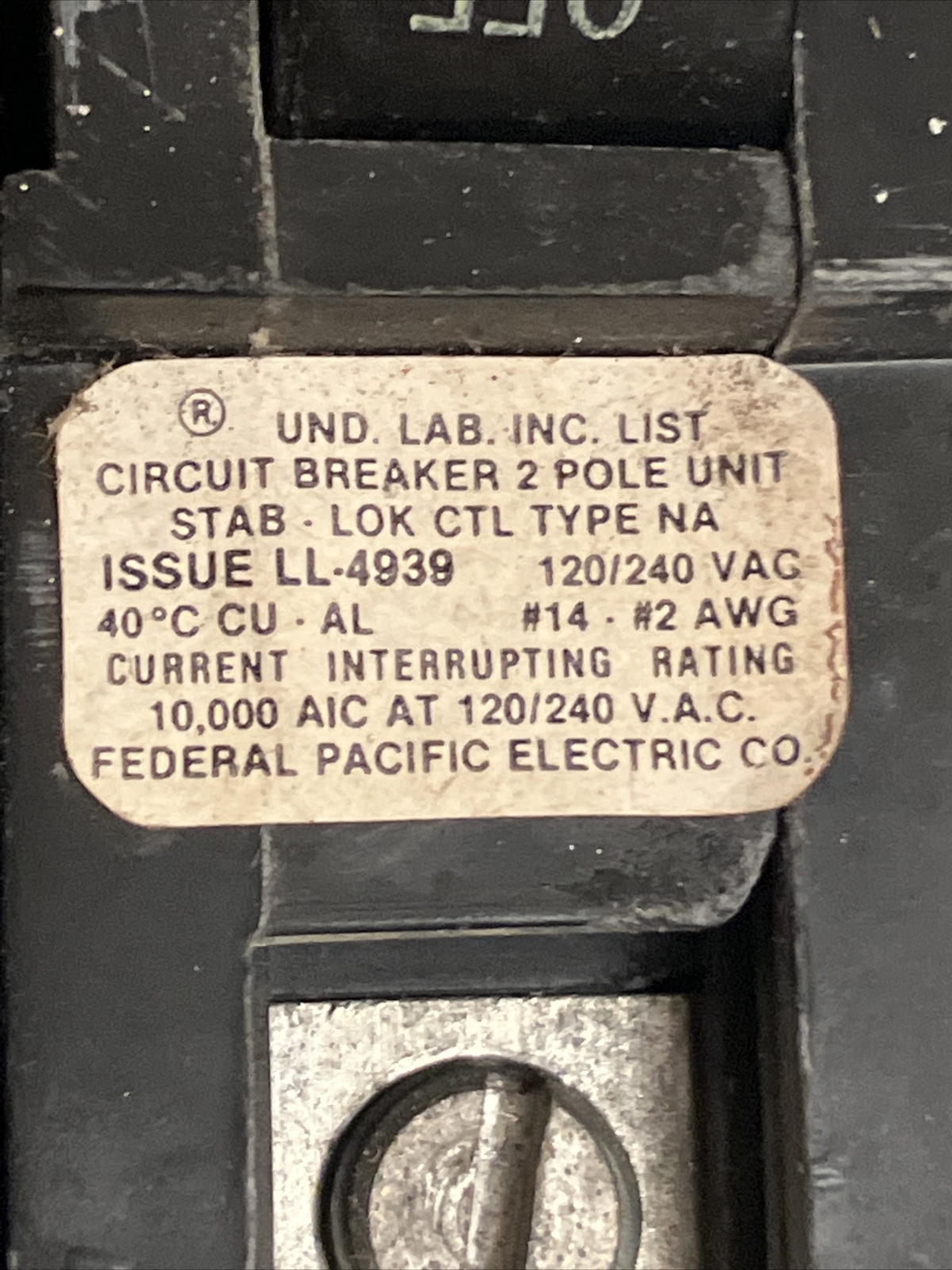 FPE NA220 20 AMP 2 POLE CIRCUIT BREAKER THICK NA-220 RED HANDLE 2P 20A