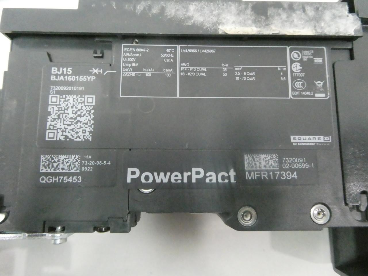 Square D BG15 BGA160155YP Powerpact Circuit Breaker 1p 15a