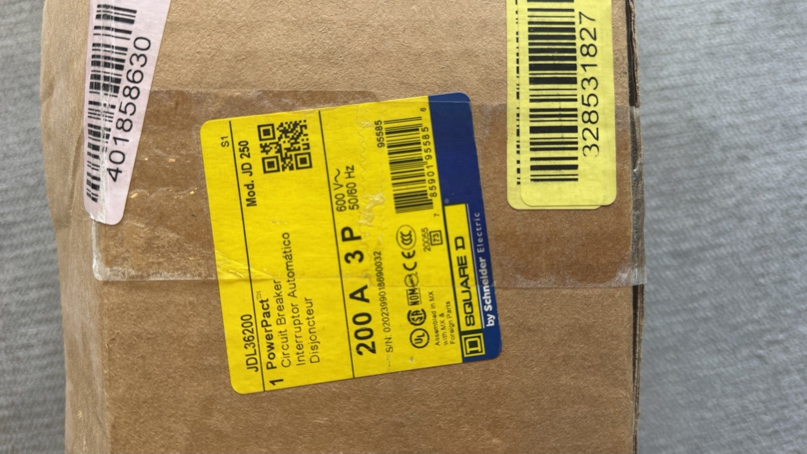NIB – Square D PowerPact JD 250 JDL36200 200A 3-Pole 600VAC Breaker Trip Ind