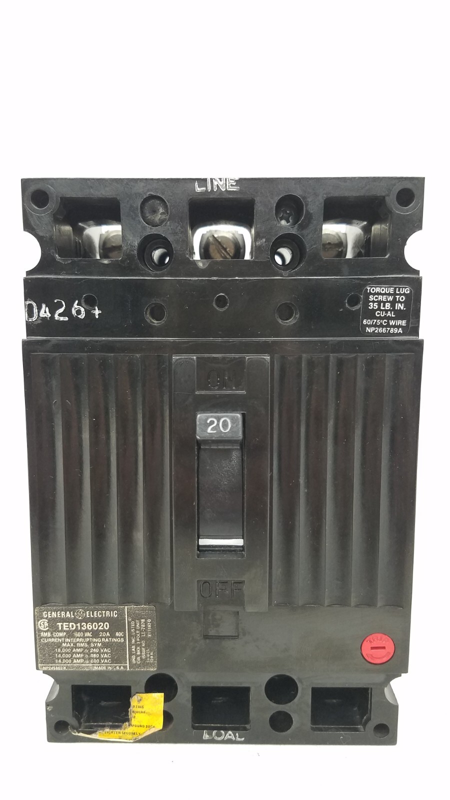 TED136020 GE 20 Amp 600 Volt Circuit Breaker – Next Day Option