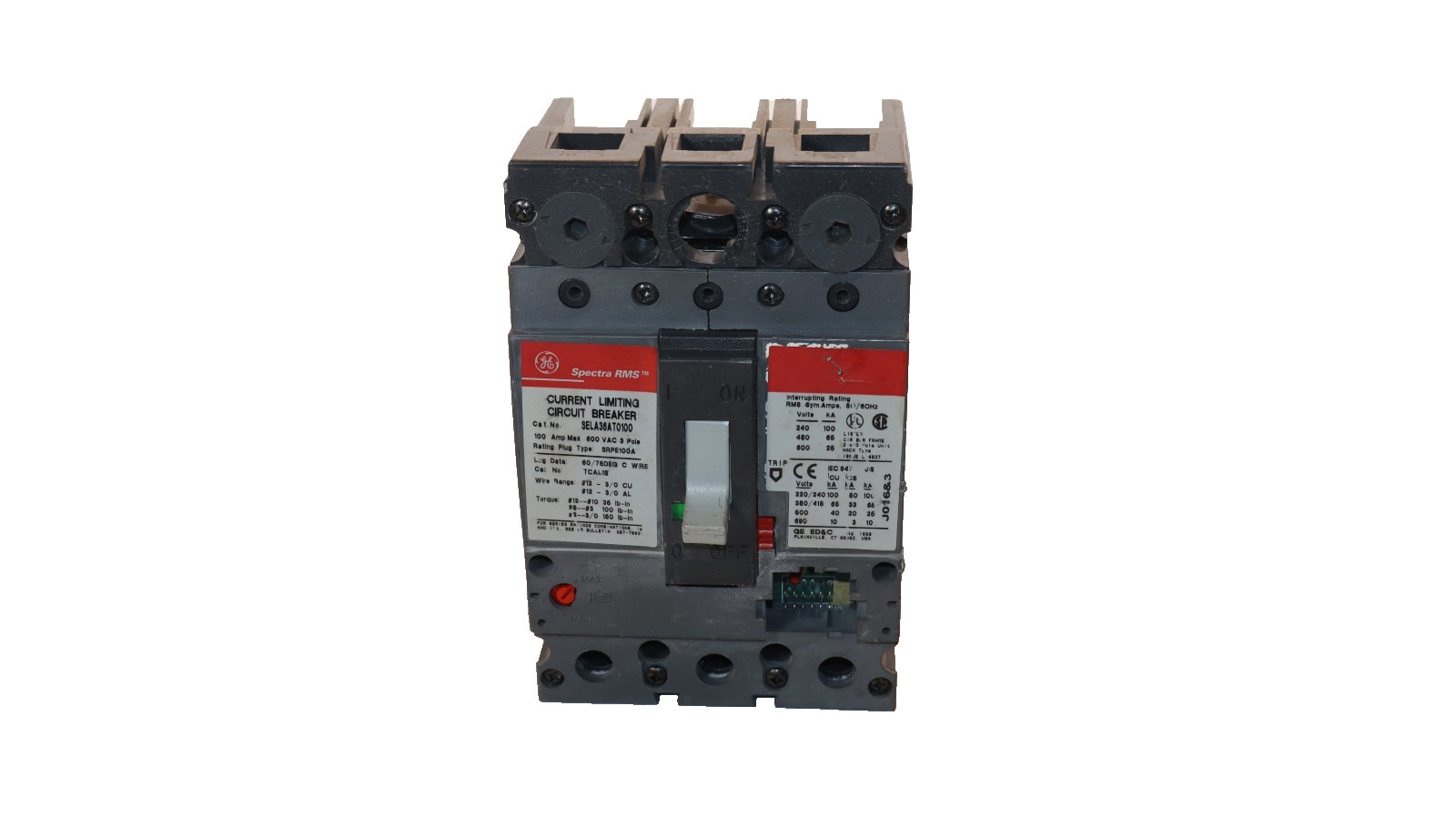 GE 100A 100 Amp Spectra Circuit Breaker 600V 3-Pole SELA36AT0100 W/O Plug