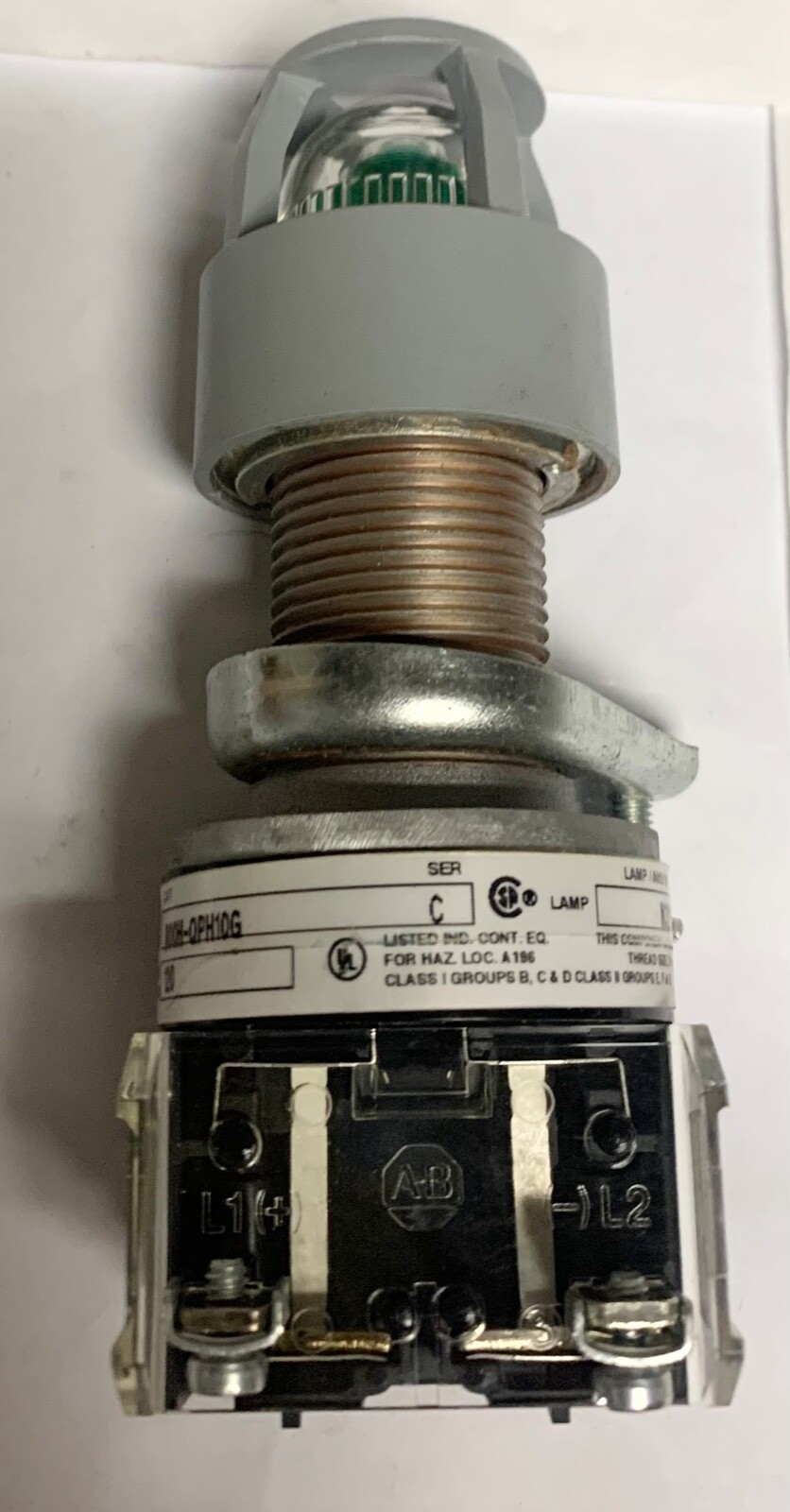 ALLEN BRADLEY 800H QPH10G Heavy Duty 120 VAC Green Illuminated Pilot Light