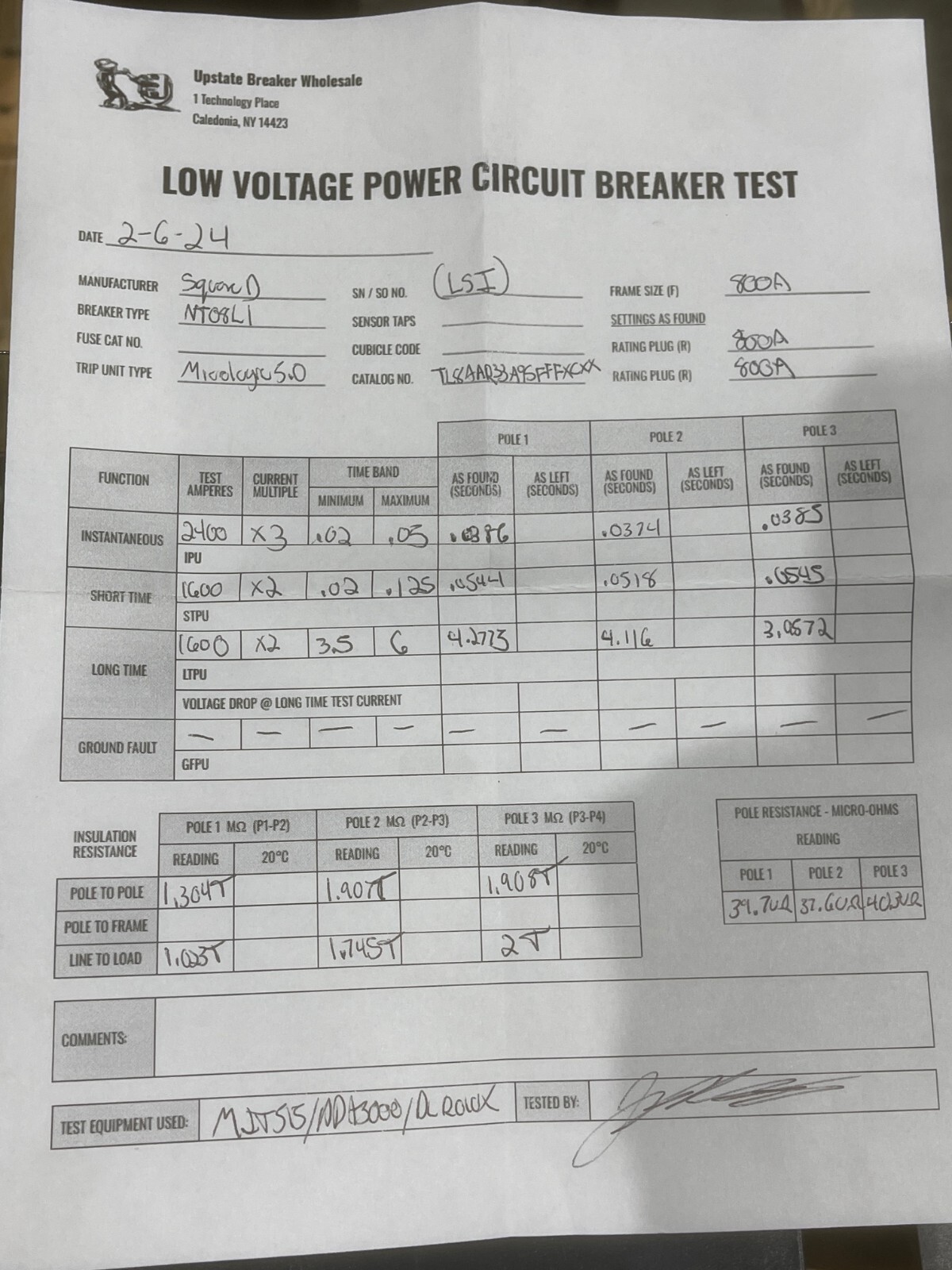 Square D Masterpact NT08L1 3 Pole 800 Amp Circuit BreakerMicrologic LSI NT08