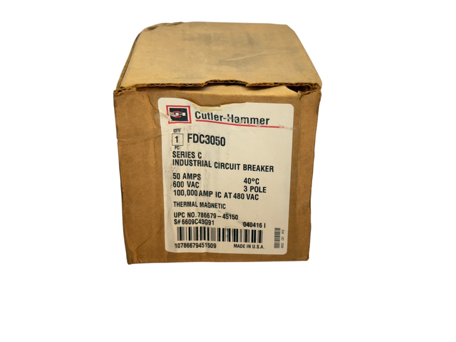 CUTLER HAMMER FDC3050 50A 3-PHASE 3-POLE 600V 100KA F-FRAME CIRCUIT BREAKER NEW