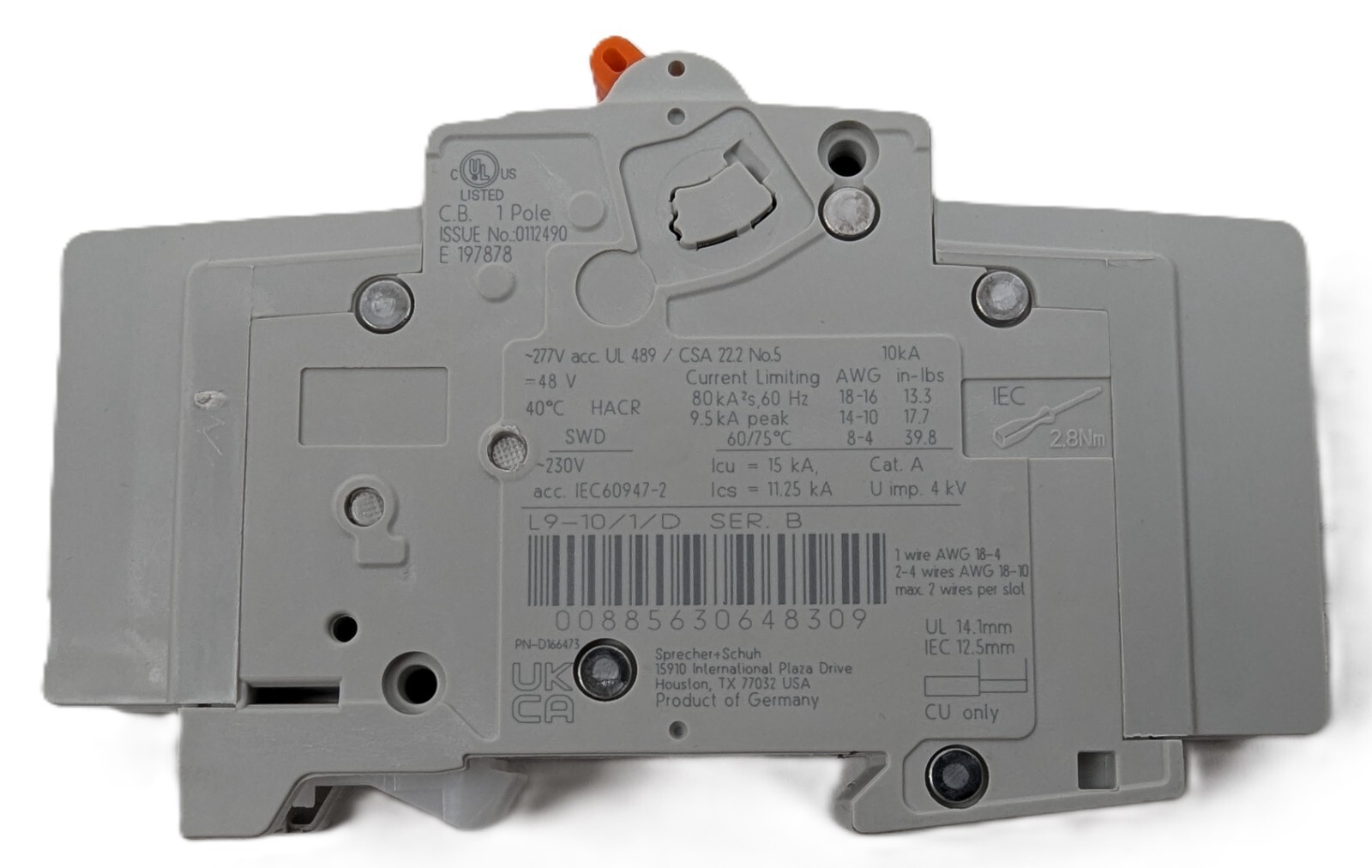 2 Sprecher + Schuh L9-10/1/D Miniature Circuit Breaker 10A 1Pole D-Curve NEW