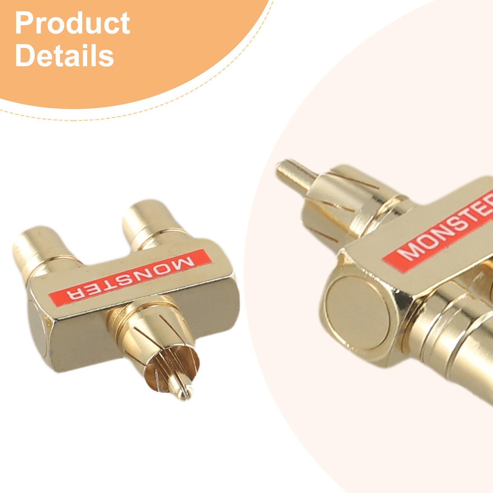 Y Splitter Adapter Copper Gold Plated Metal Parts 1 Male To 2 Female 2pcs