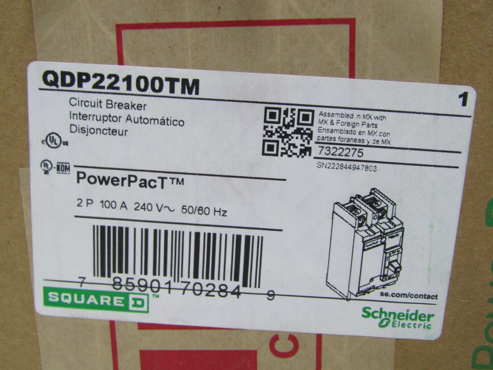 💥NEW SQUARE D 100 AMP POWERPACT CIRCUIT BREAKER 2 POLE 240 VAC QDP22100TM