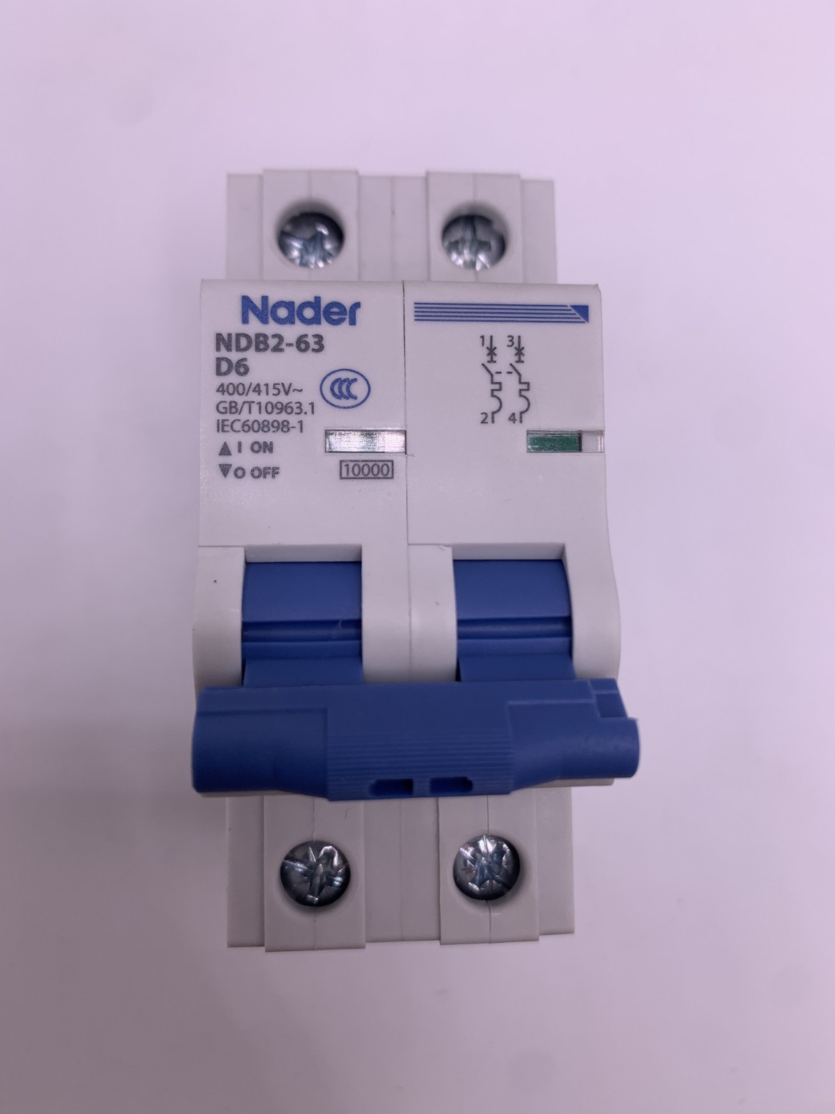 Nader NDB2-63-D6 Miniature Circuit Breaker, 2-Pole, 6A, 400/415VAC