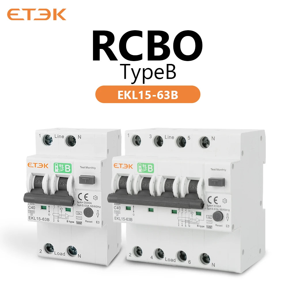 ETEC RCD 30mA Low Voltage B Type 40A Over Current And Leakage Protection RCBO 10