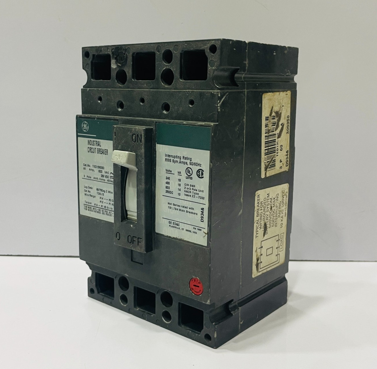 GE TED136060 60A 3 POLE 600VAC 250VDC INDUSTRIAL CIRCUIT BREAKER FREE SHIPPING