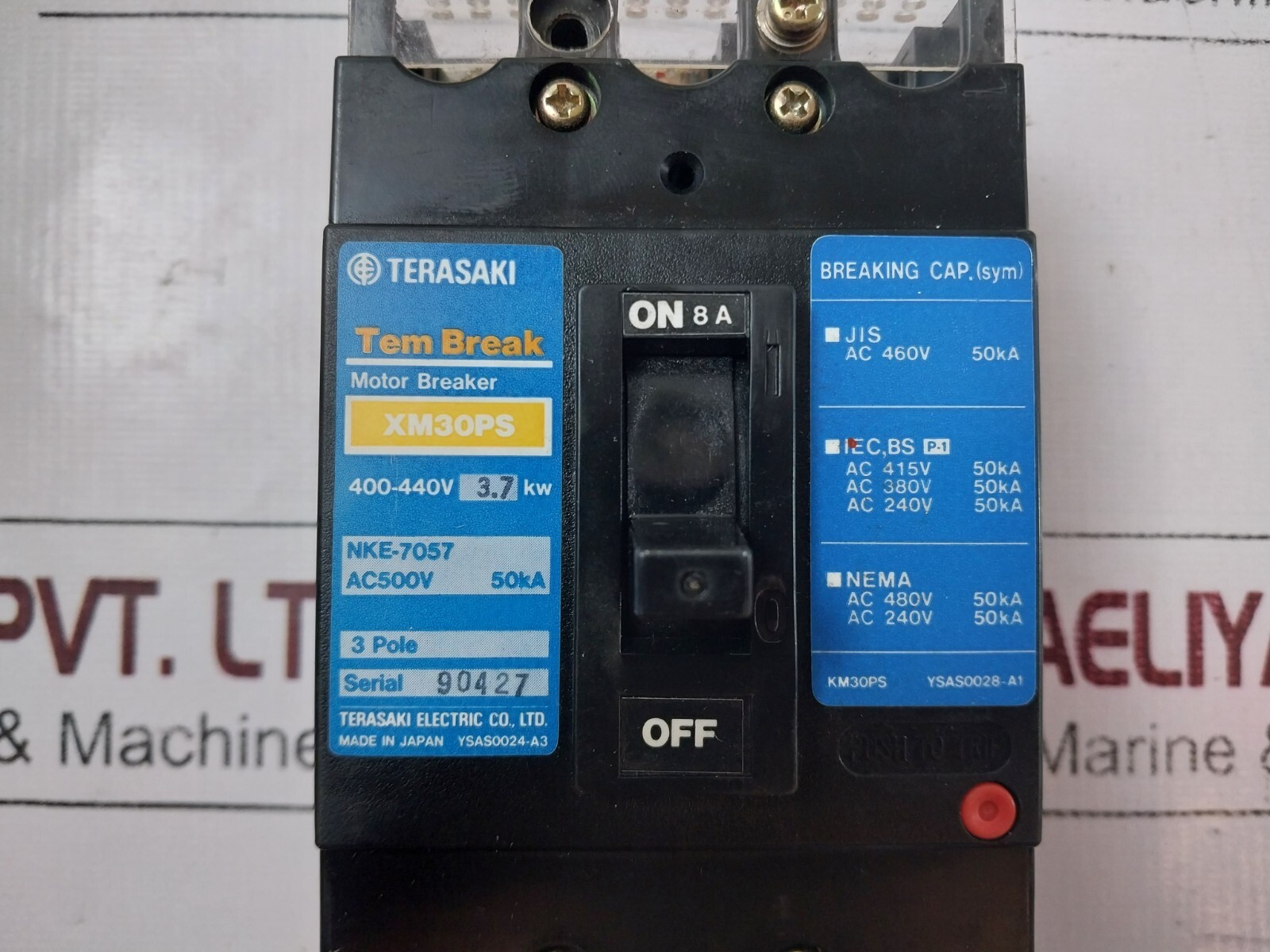 Terasaki Xm30ps 3 Pole Motor Circuit Breaker 8amp 400-440v
